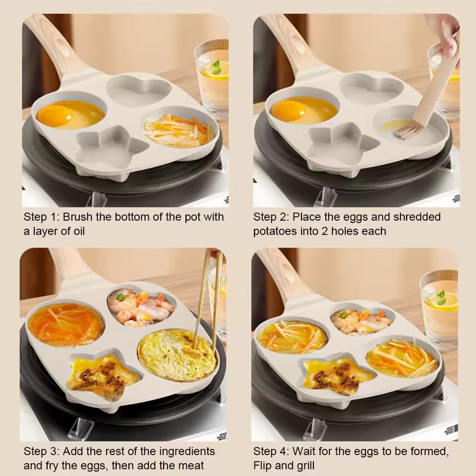 4-Hole Non-Stick Breakfast Pan – Heart & Star Design - My Store