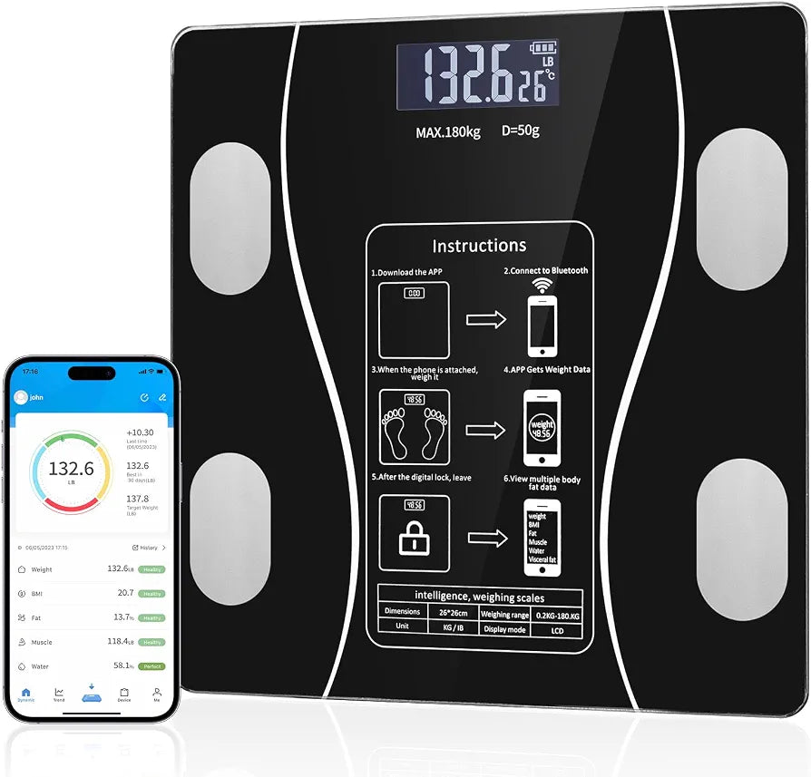 Smart Bluetooth Digital Body Fat Scale with USB Charging & LED Display