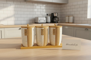 Ceramic Tea Coffee Sugar Canister Set with Wooden Lids - My Store