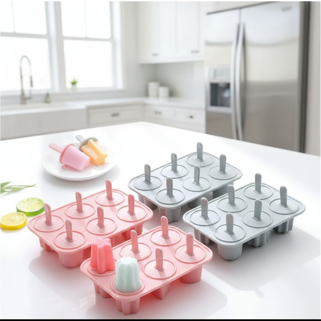 6-Cavity Silicone Popsicle & Ice Cream Mold Set with Reusable Sticks
