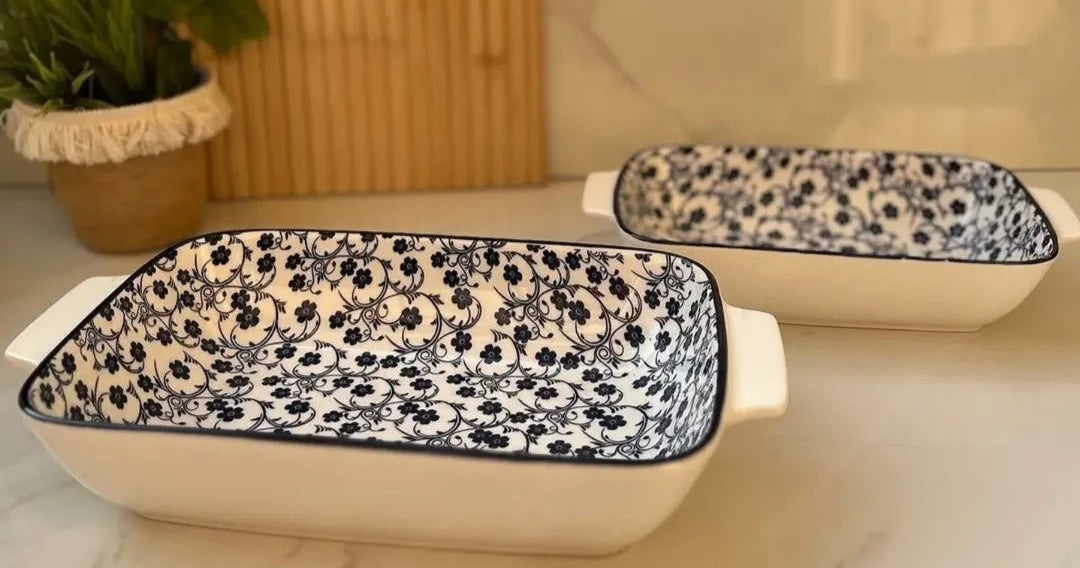 Danny Home Blue Floral Ceramic Baking & Serving Bowl - My Store