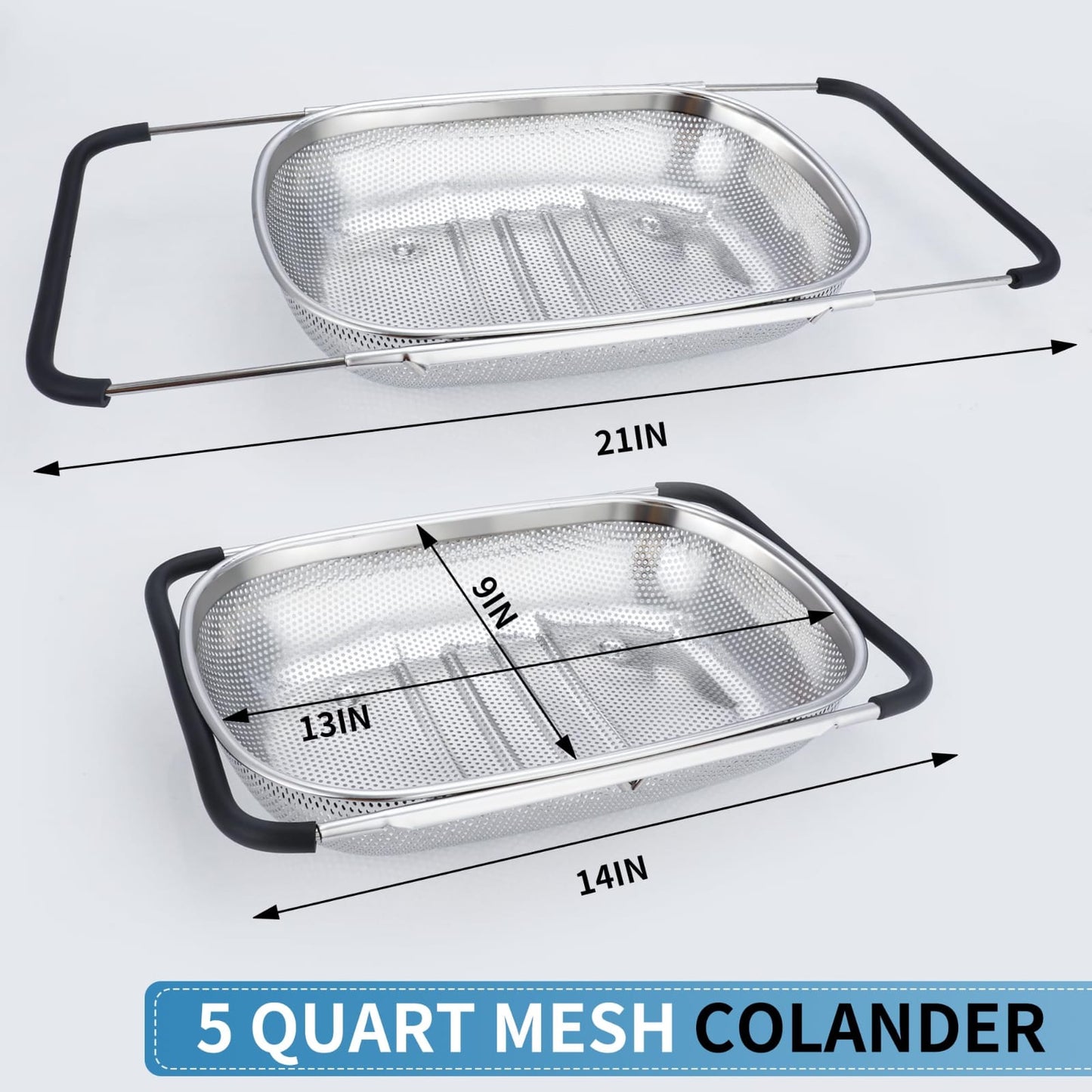 Over-the-Sink Expandable Stainless Steel Mesh Colander Basket