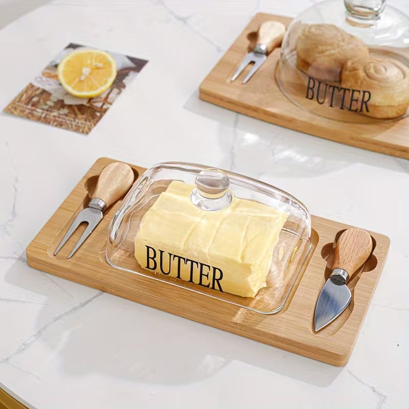 Premium Bamboo & Glass Butter Dish Set - My Store