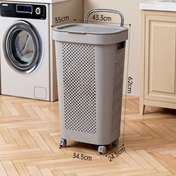 White & Grey Slim Laundry Hamper 60L Capacity Clothes Basket with Lid for Wardrobe Storage