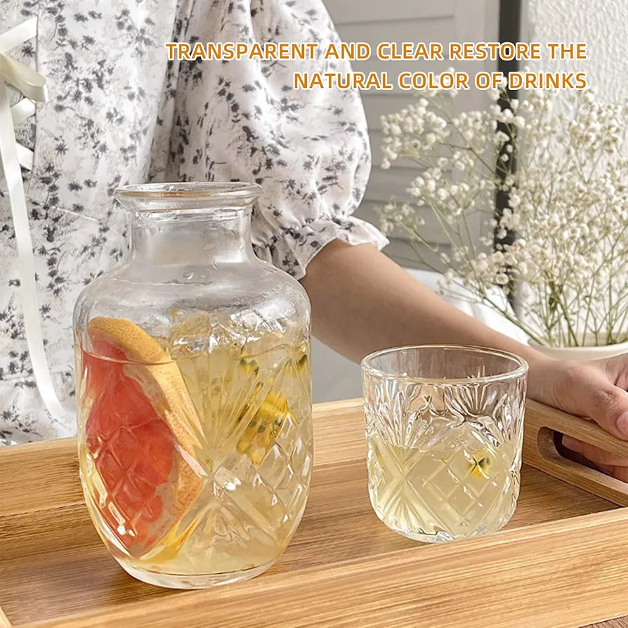Danny Home Vintage Embossed Glass Bedside Carafe Set with Cup – 600ml