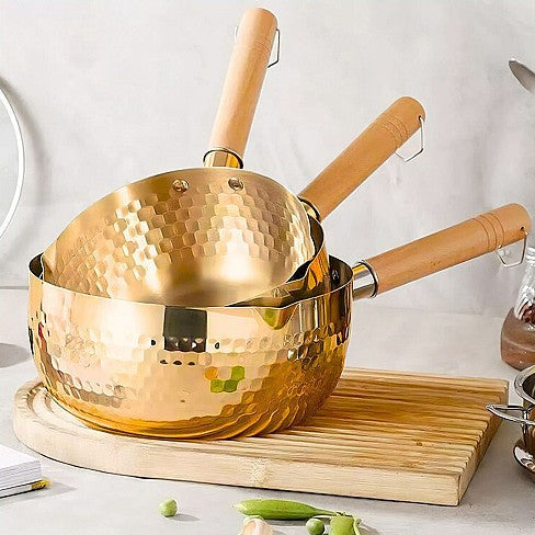 Golden Stainless Steel Saucepan with Wooden Handle - My Store
