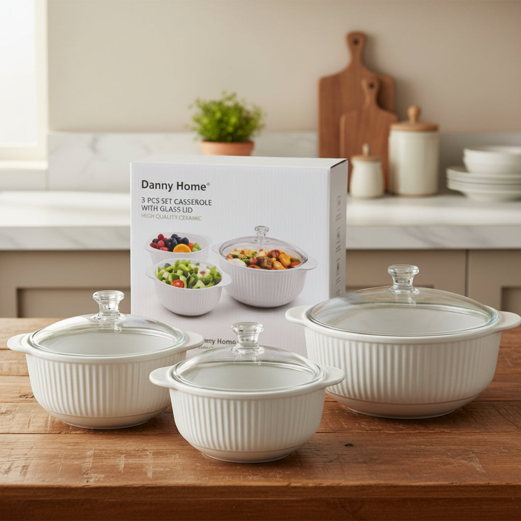 Danny Home Ribbed Opal Glass Casserole Set – 6 Piece