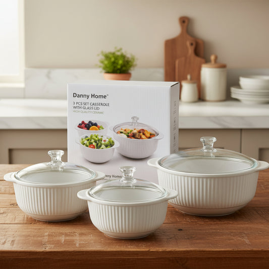Danny Home Ribbed Opal Glass Casserole Set – 6 Piece