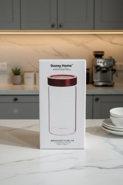 Danny Home Premium Borosilicate Glass Storage Jar Collection with Acacia Wood Lid