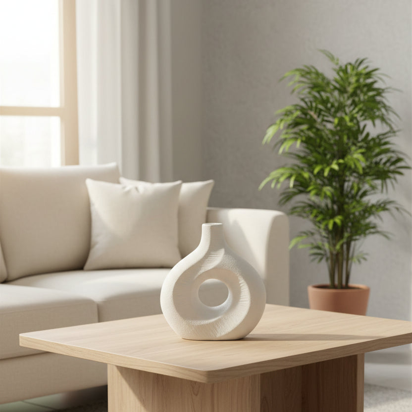 Nordic Wave Curved Ceramic Donut Vase