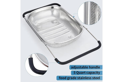 Over-the-Sink Expandable Stainless Steel Mesh Colander Basket