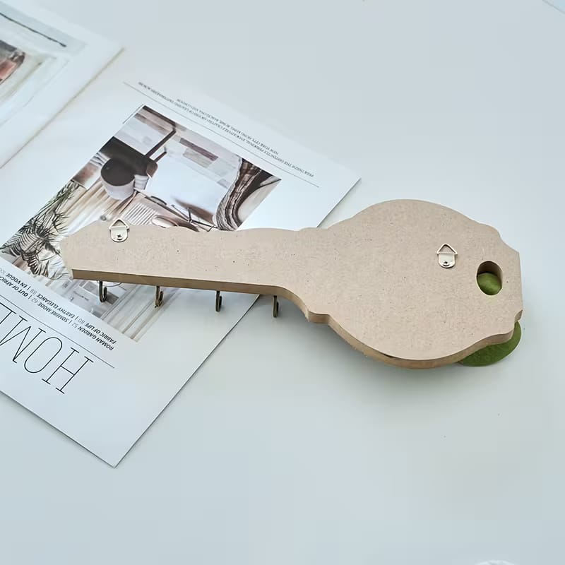 Aesthetic Key-Shaped Wooden Wall Key Holder with 4 Hooks