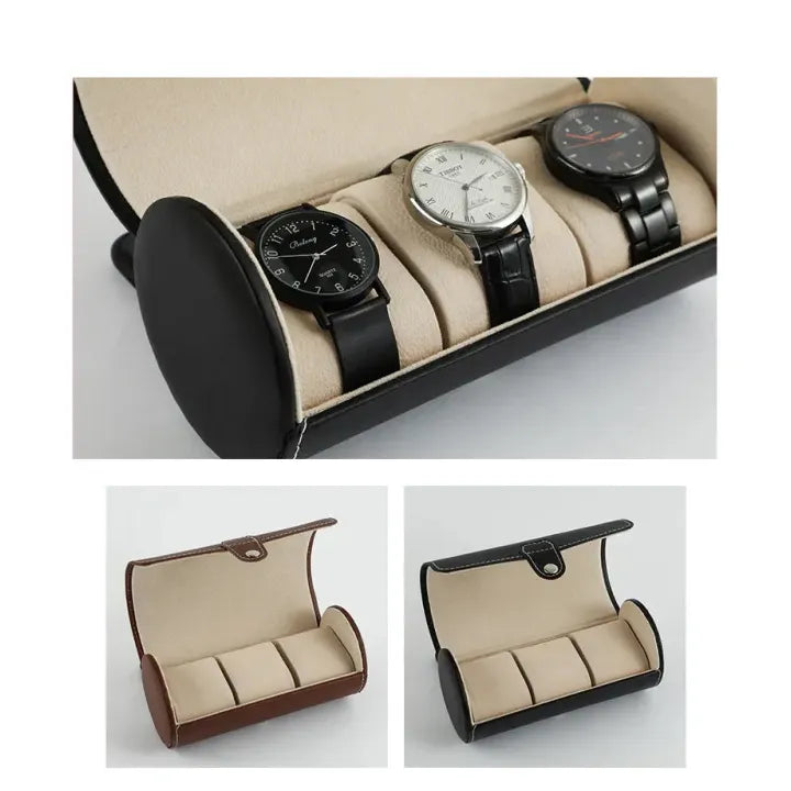 Luxury Travel Watch Roll | 3-Slot PU Leather Watch Pouch