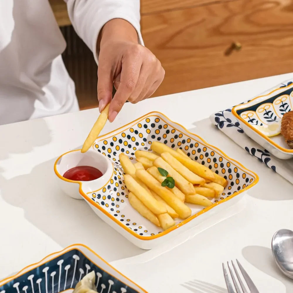 7-Inch Ceramic Dumpling Plate with Built-In Dipping Tray - My Store