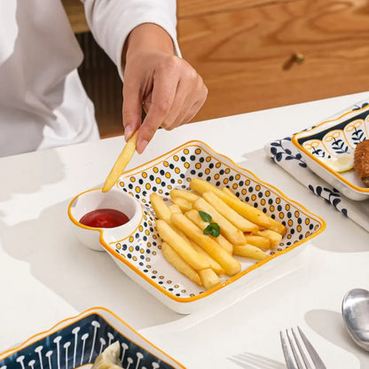 7-Inch Ceramic Dumpling Plate with Built-In Dipping Tray - My Store