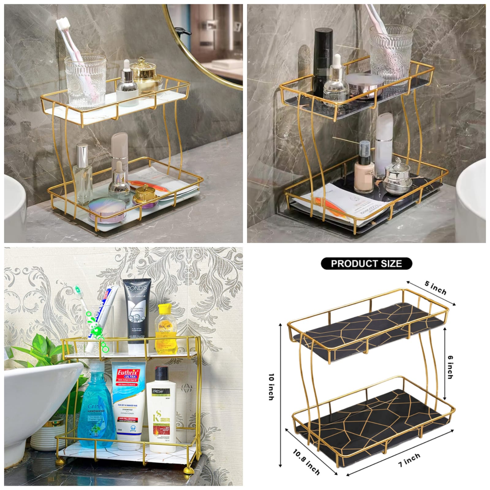 2-Tier Rectangular Golden Vanity Stand - My Store