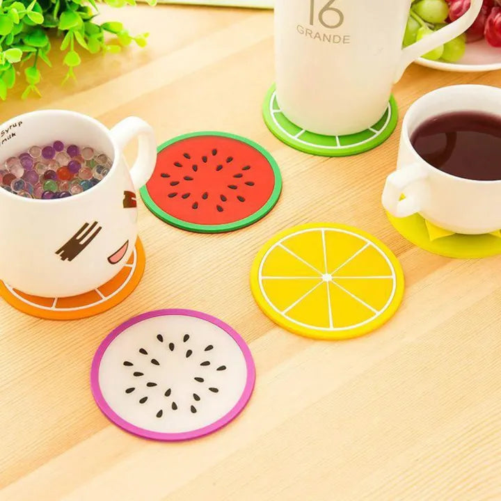6pc Set Of Colorful Fruit Shaped Coasters Silicone Round Coaster Cup Drinks Holder Mat
