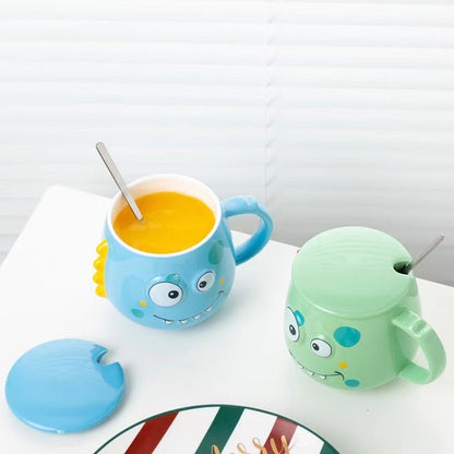 Cute Cartoon Dinosaur Ceramic Mug with Lid & Spoon – 450ml