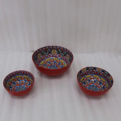 Moroccan Hand-Painted Ceramic Bowls – Red & Royal Blue