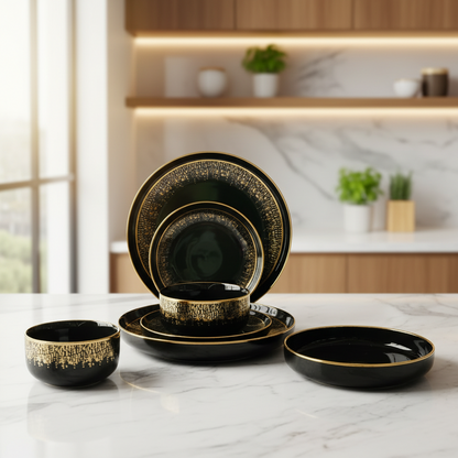 Luxury 24-Piece Black & Gold Dinner Set (Service for 6)