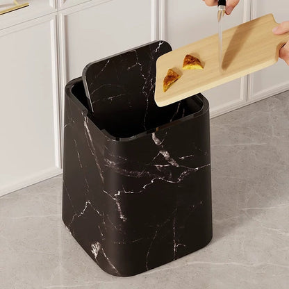 Modern Wood-Grain Swing-Lid Trash Can