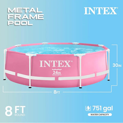 INTEX 8ft × 30" Pink Metal Frame Above Ground Pool