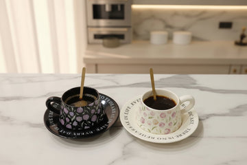 Floral Ceramic Tea/Coffee Cup Set with Saucer & Stirrer
