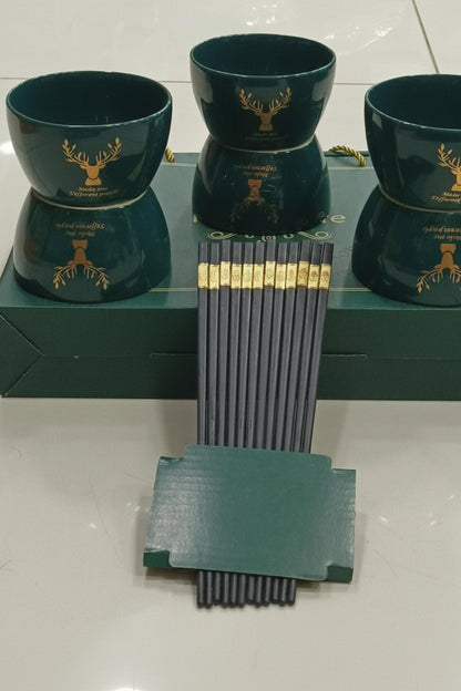 Ceramic Gift Bowl & Chopstick Set
