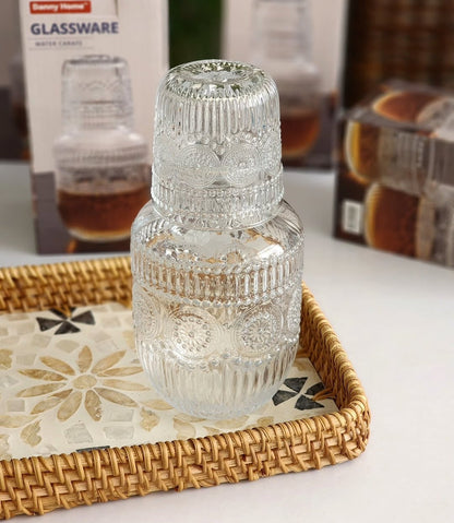 Danny Home Luxury Embossed Glass Bedside Carafe Set (600ml)
