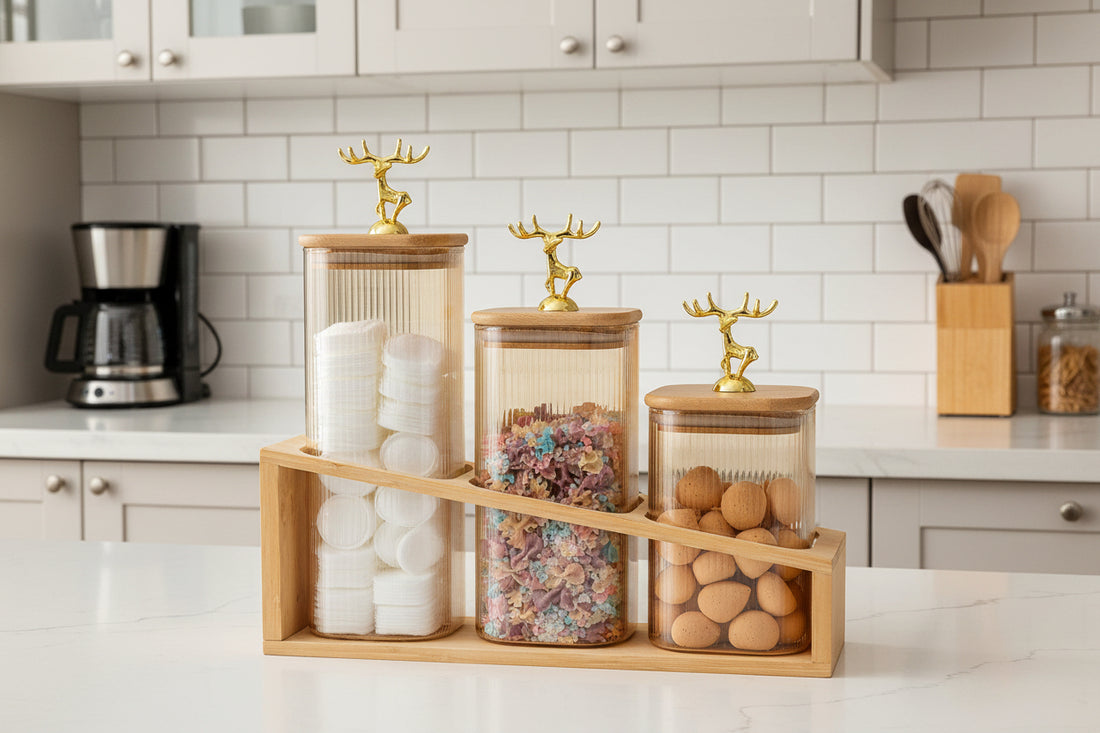 Luxury Deer Lid Storage Jar Set (3 Pcs with Wooden Stand) - My Store