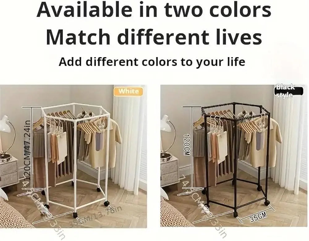 Hexagonal 360° Rotating Clothes Rack with Wheels