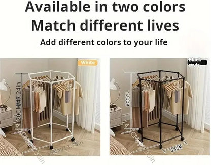 Hexagonal 360° Rotating Clothes Rack with Wheels