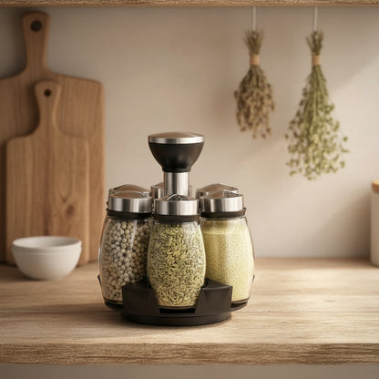 6-Piece 360° Rotating Carousel Spice Jar Set