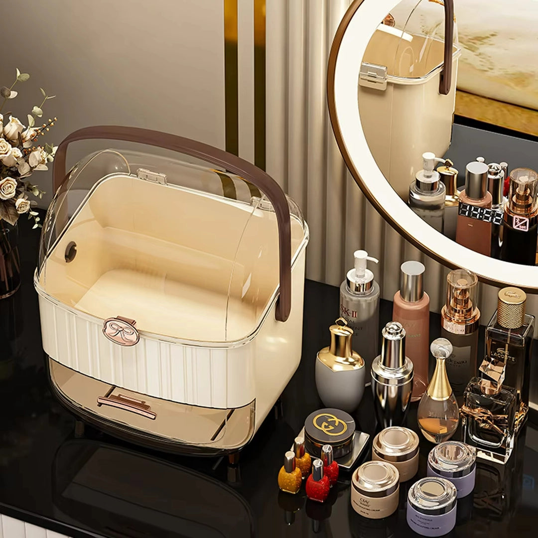 Vanity Cosmetics Storage Box – Dust-Proof Makeup Organizer with Drawers