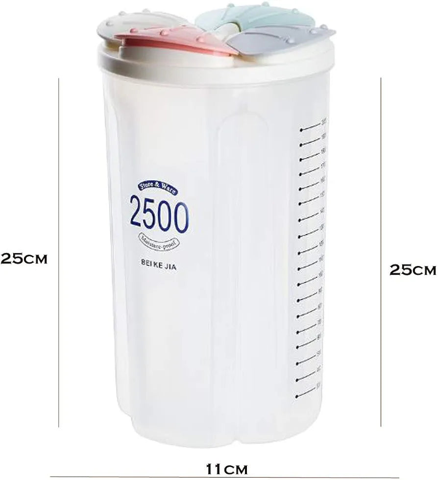 2500ML Plastic 4 Compartment Cereal Food Storage Container Set With Lids, 1pc - My Store