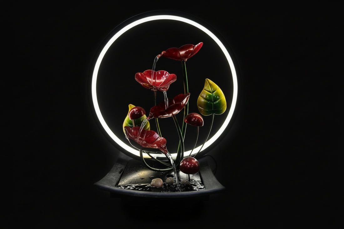 Modern Red Flower Tabletop Fountain with LED Light