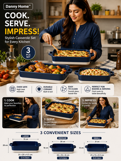 Danny Home™ 3-Piece Ceramic Casserole & Baking Dish Set