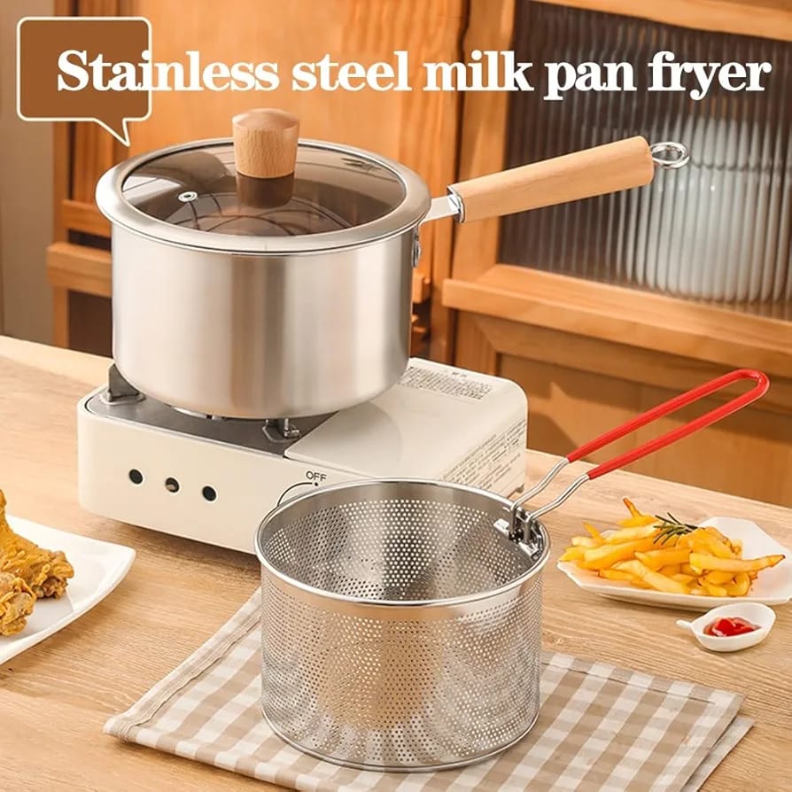 Stainless Steel Deep Fryer Pot with Strainer Basket & Glass Lid - My Store