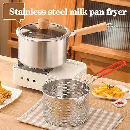 Stainless Steel Deep Fryer Pot with Strainer Basket & Glass Lid - My Store