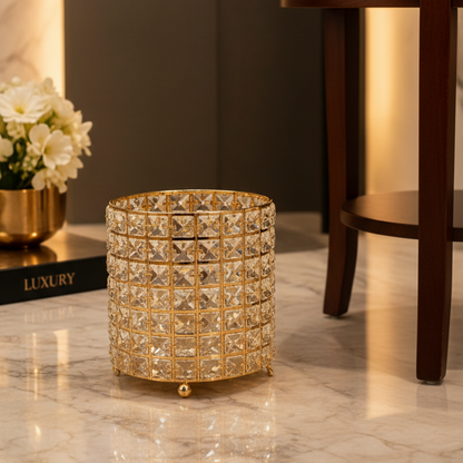Luxury Crystal Tissue Box & Cylinder Storage Container Set – Gold Accent