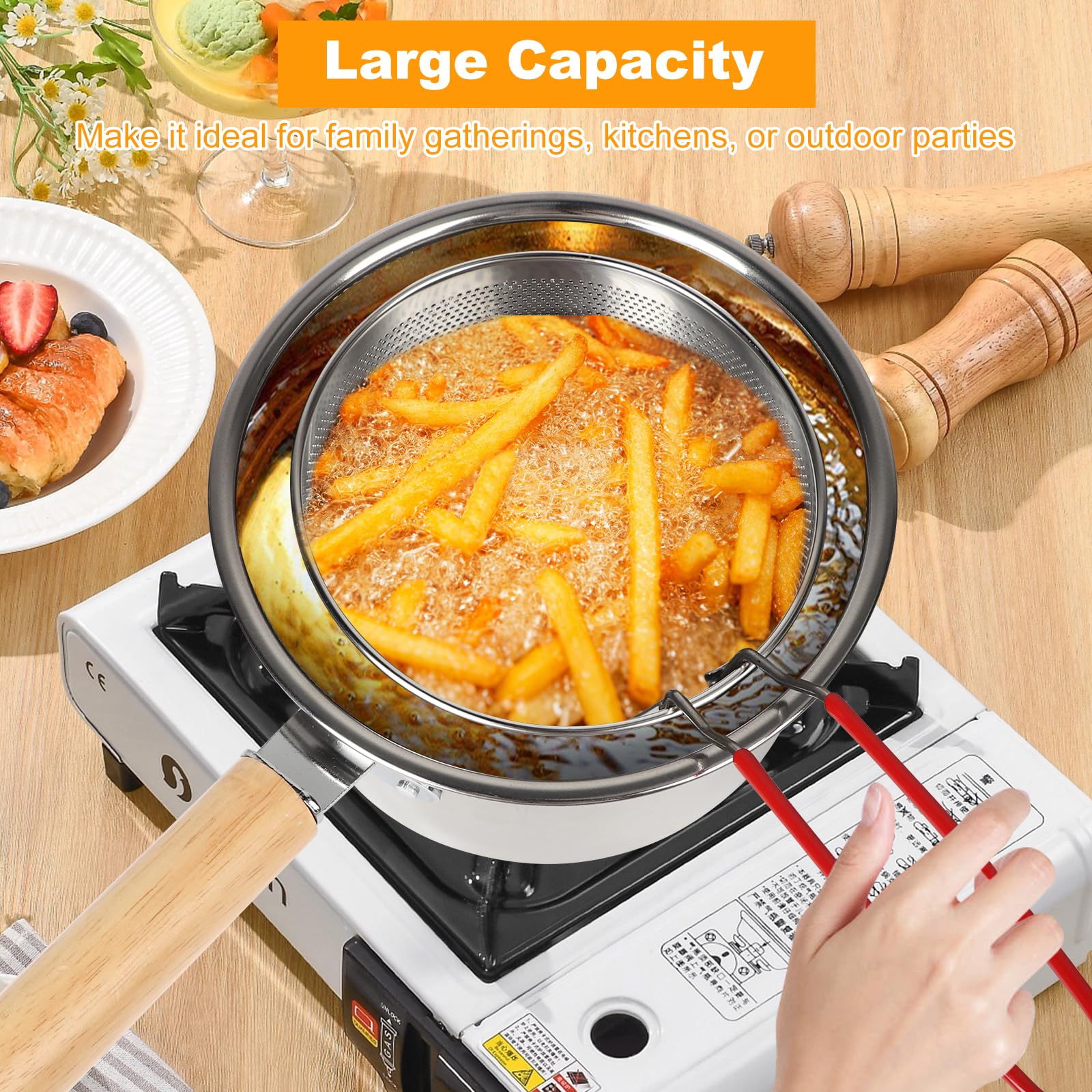 Stainless Steel Deep Fryer Pot with Strainer Basket & Glass Lid - My Store