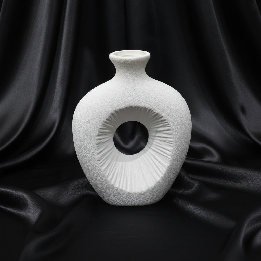 Nordic Textured Ceramic Donut Vase
