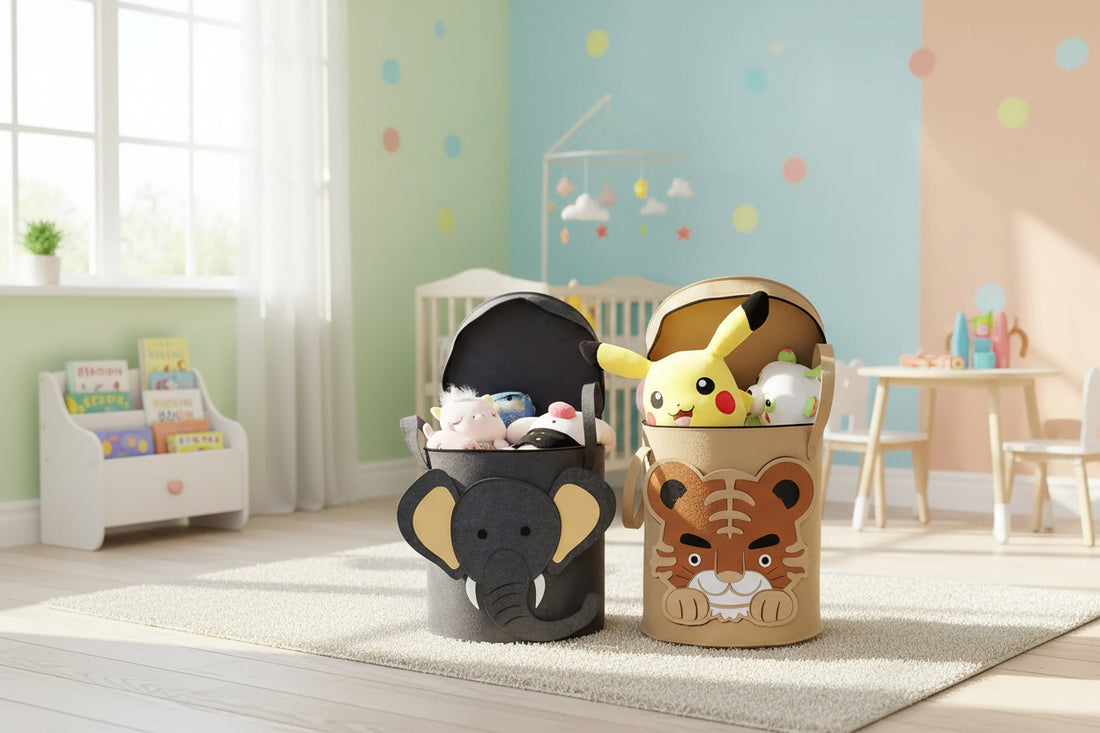 Animal-Themed Felt Storage Basket with Lid – Large Capacity - My Store