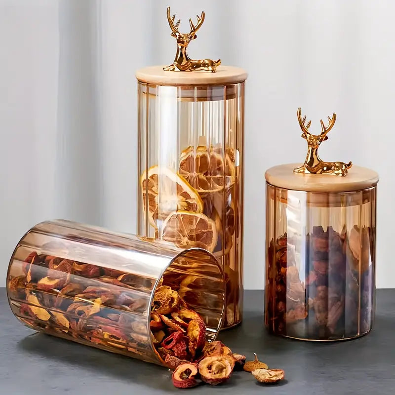 Luxury 3pcs Sealed Jar Set – Deer Head Borosilicate Glass Jars with Lids