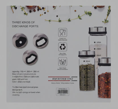 Danny Home™ 3-Piece Glass Spice Jar Set (150ml, 200ml & 300ml)