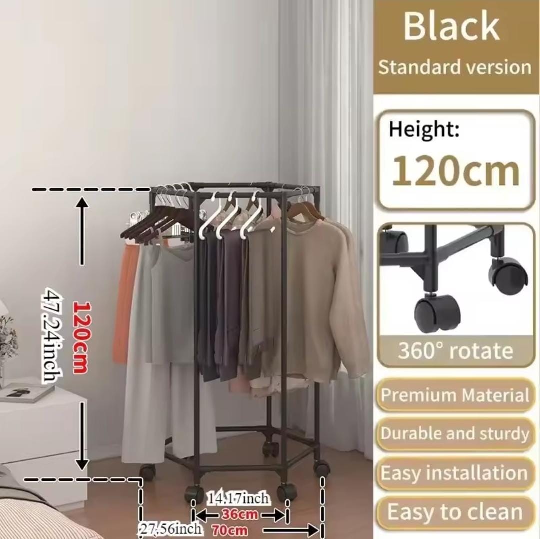 Hexagonal 360° Rotating Clothes Rack with Wheels