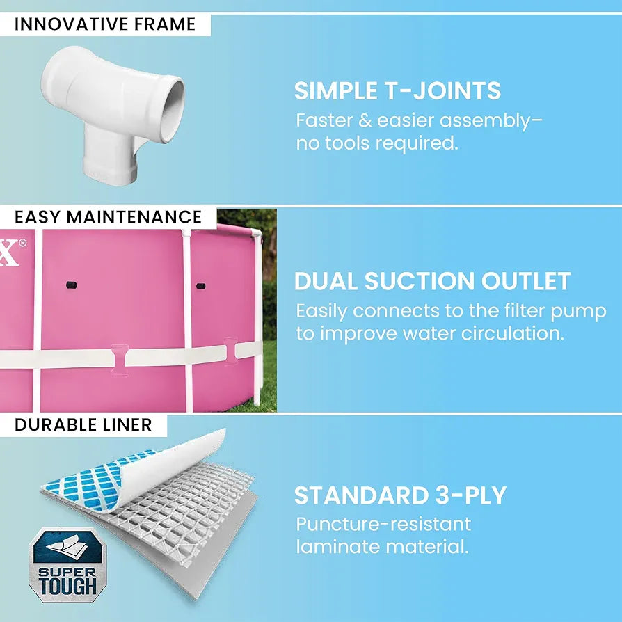 INTEX 8ft × 30" Pink Metal Frame Above Ground Pool