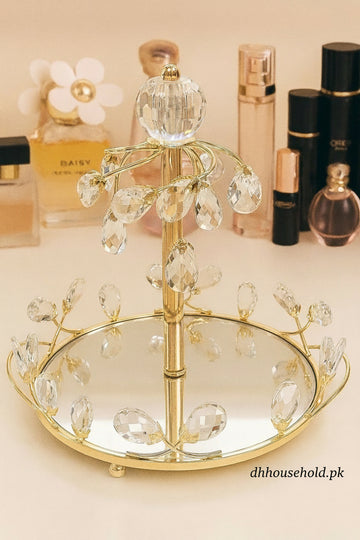Crystal Golden Perfume & Makeup Accessories Tray