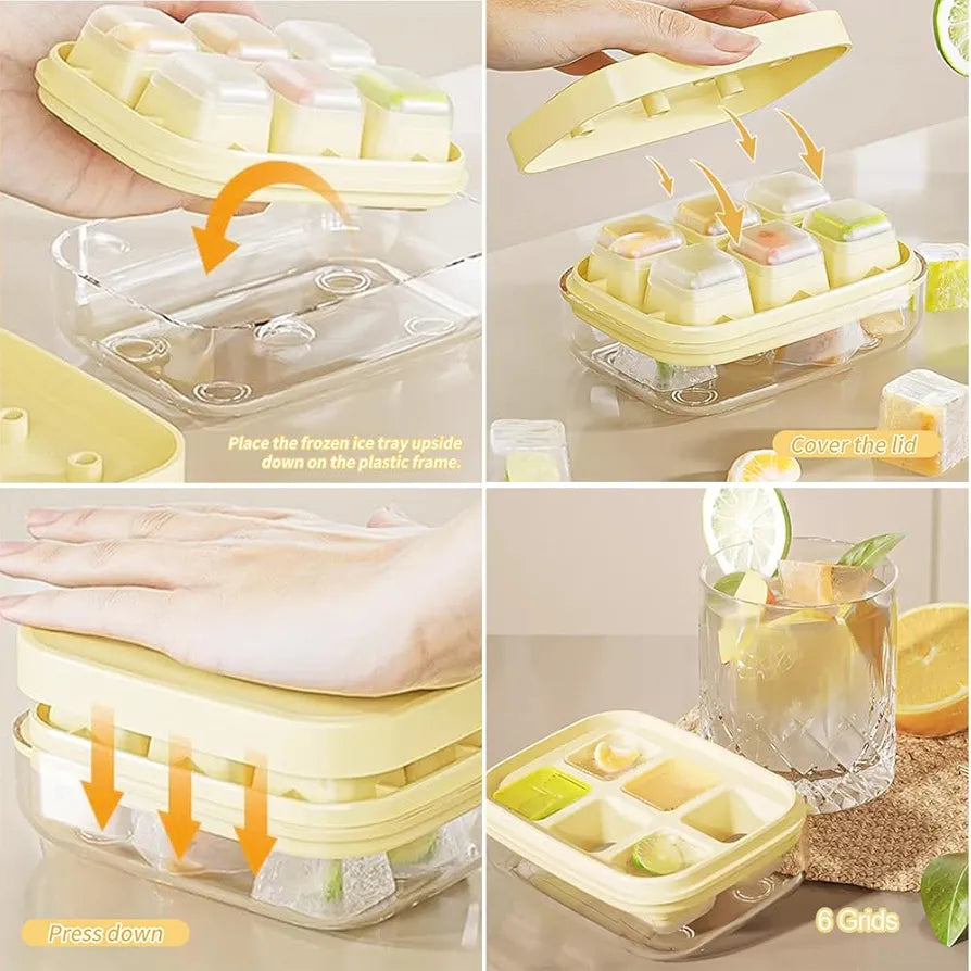Mini 6-Grid One-Press Ice Cube Maker with Storage Box
