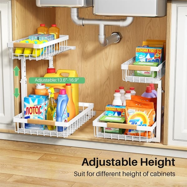 2-Tier Adjustable Under Sink Organizer Rack with Sliding Baskets